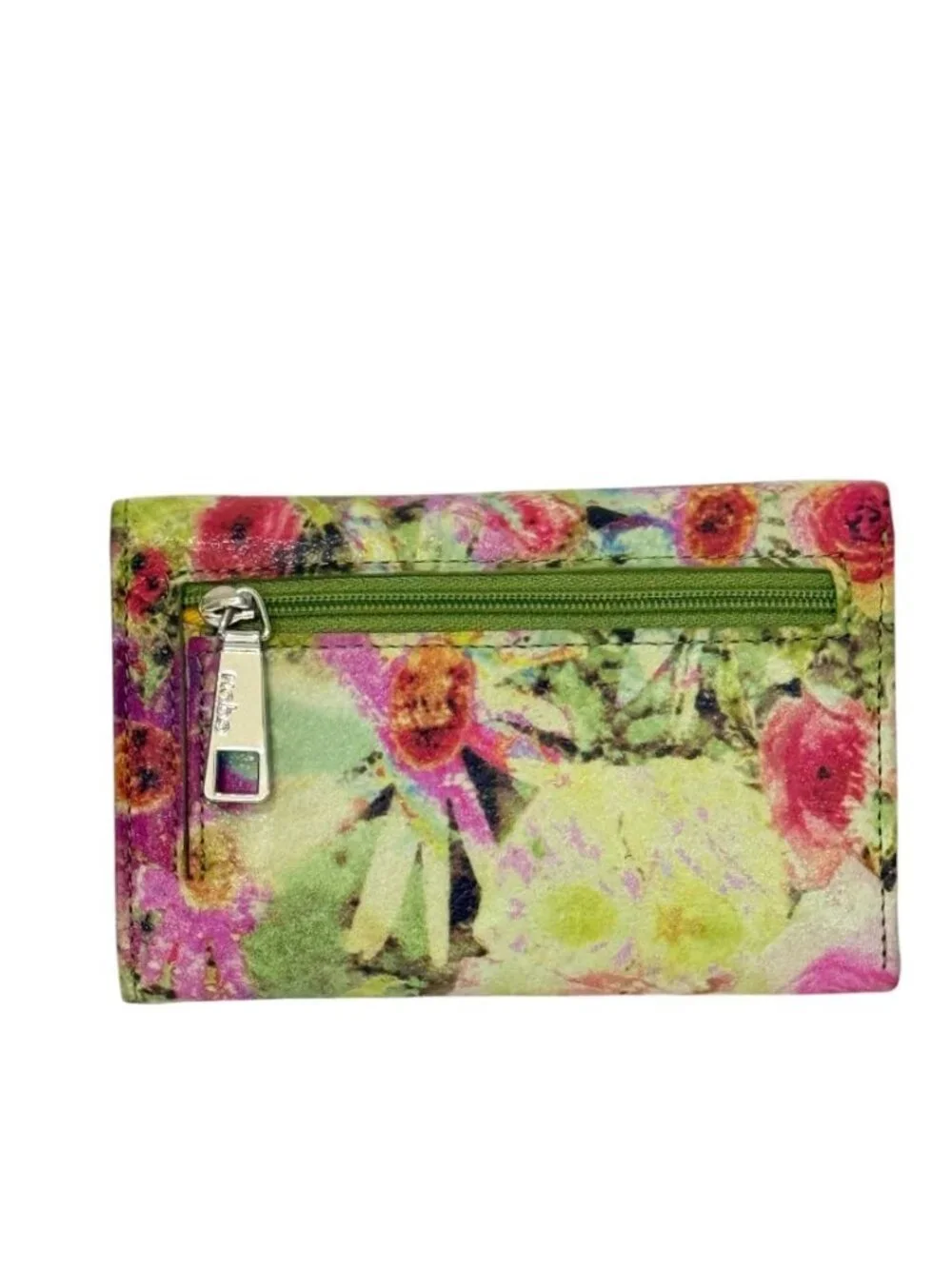 Hobo The Original Floral Trifold Wallet 100% Leather Exterior Cotton Interior